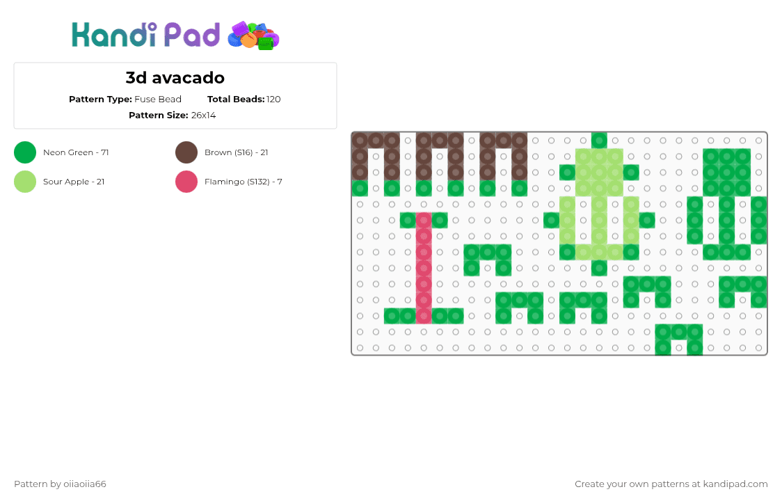 3d avacado - Fuse Bead Pattern by oiiaoiia66 on Kandi Pad - green