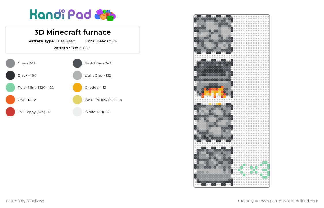 3D Minecraft furnace - Fuse Bead Pattern by oiiaoiia66 on Kandi Pad - gray,beige
