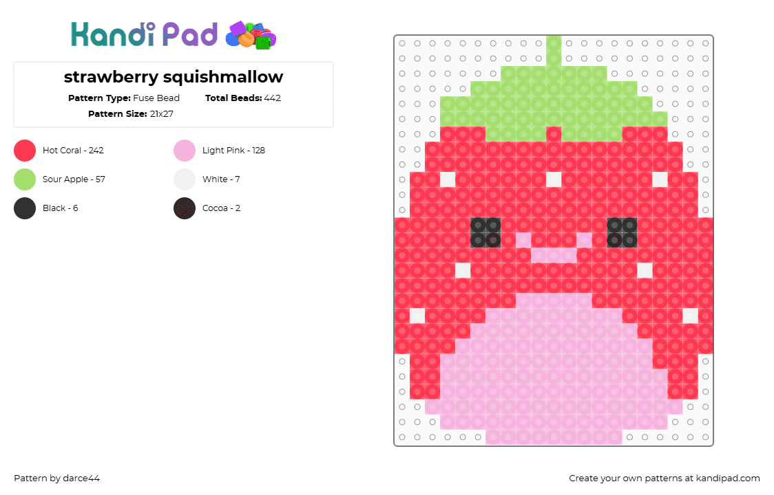 strawberry squishmallow - Fuse Bead Pattern by darce44 on Kandi Pad - red,pink
