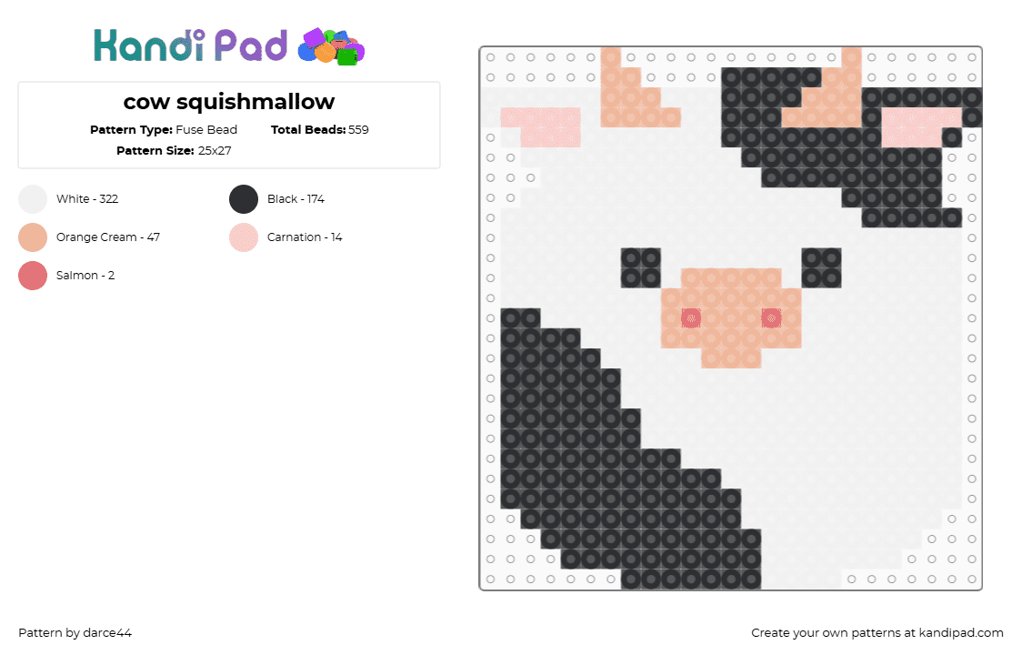 cow squishmallow - Fuse Bead Pattern by darce44 on Kandi Pad - white,beige