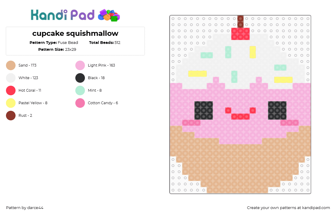 cupcake squishmallow - Fuse Bead Pattern by darce44 on Kandi Pad - pink,beige