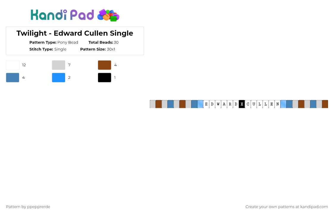 Twilight - Edward Cullen Single - Pony Bead Pattern by ppepprerde on Kandi Pad - blue, character, movie, red, twilight, white