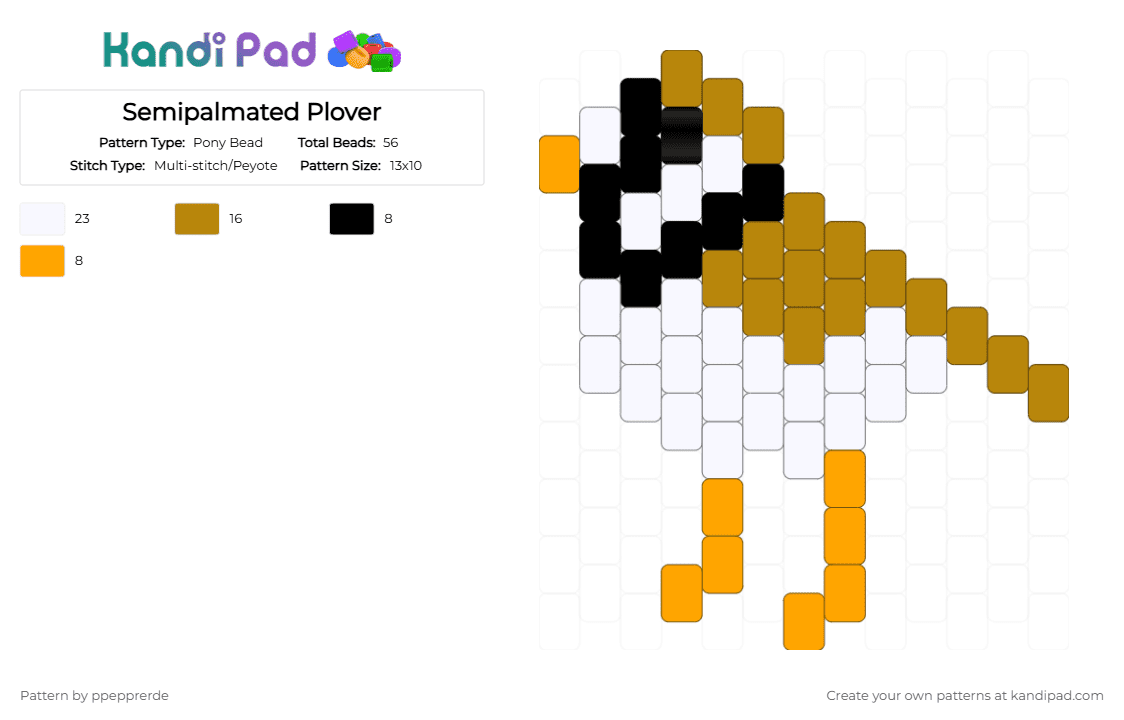 Semipalmated Plover - Pony Bead Pattern by ppepprerde on Kandi Pad - gold,orange