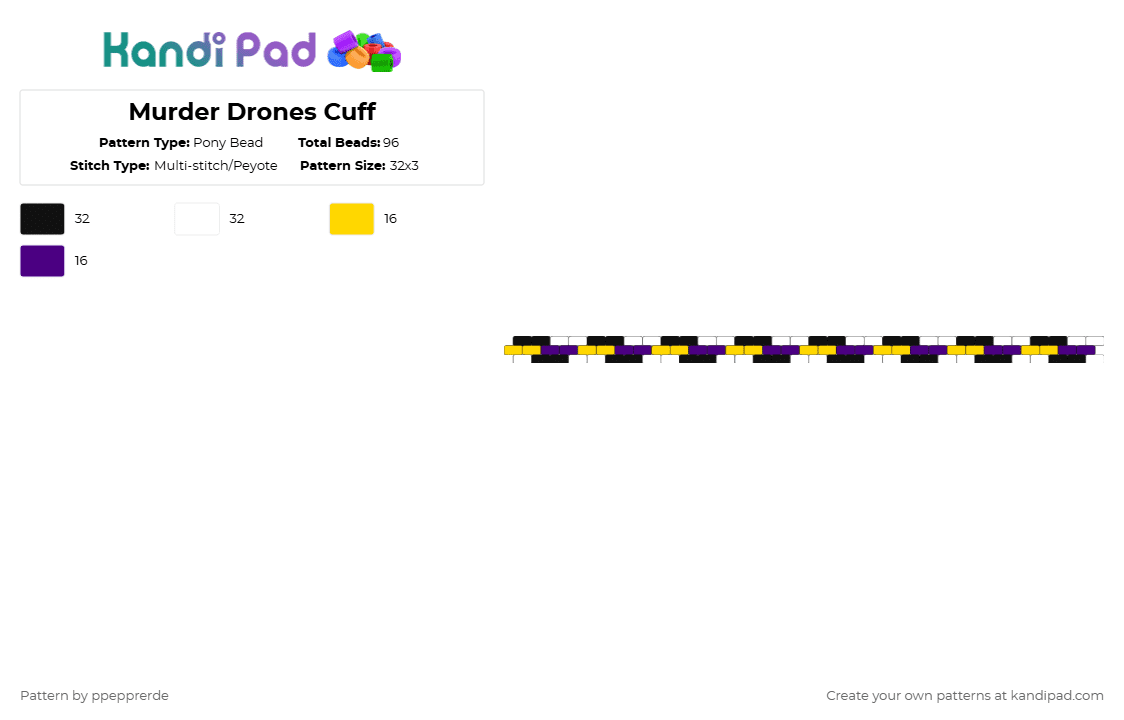 Murder Drones Cuff - Pony Bead Pattern by ppepprerde on Kandi Pad - yellow,purple,murder drones