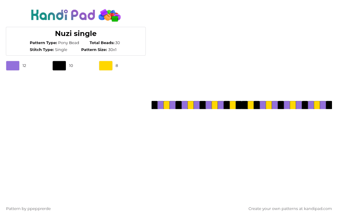 Nuzi single - Pony Bead Pattern by ppepprerde on Kandi Pad - yellow,purple,murder drones