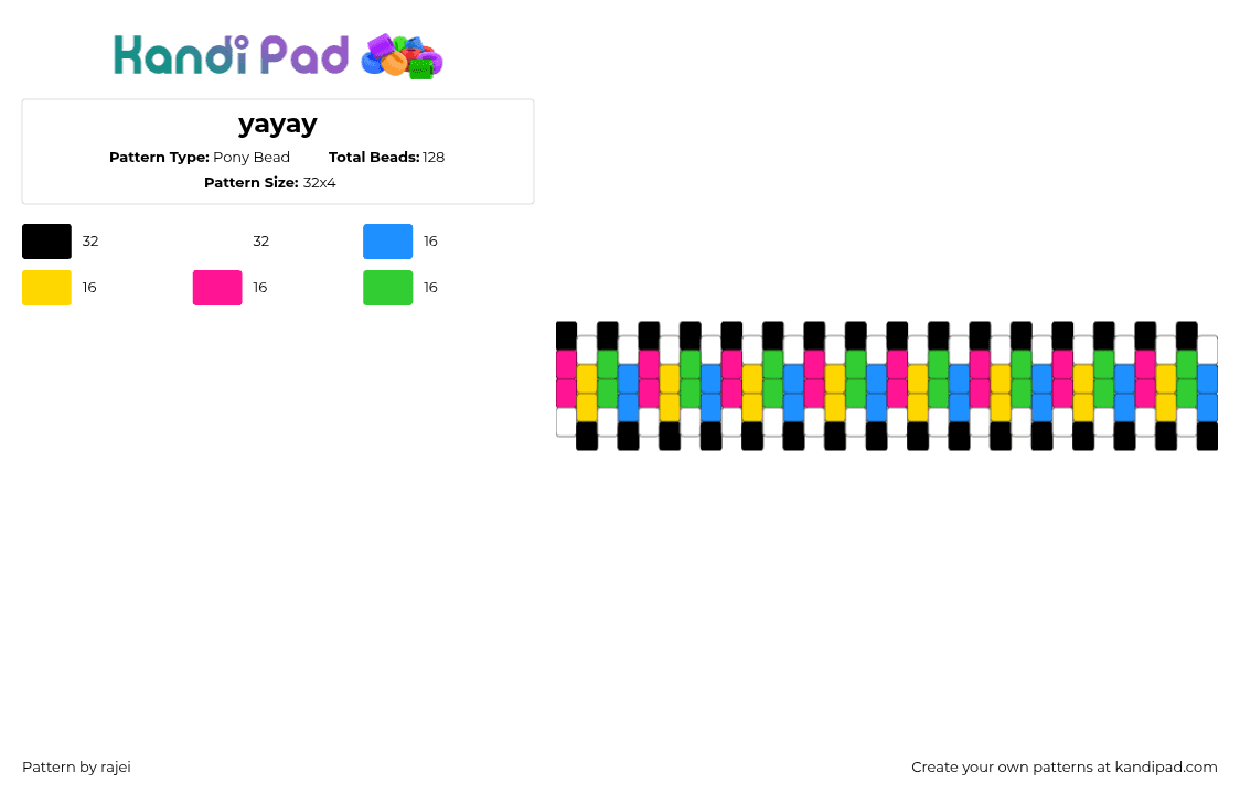 yayay - Pony Bead Pattern by rajei on Kandi Pad - light blue,yellow,pink,green