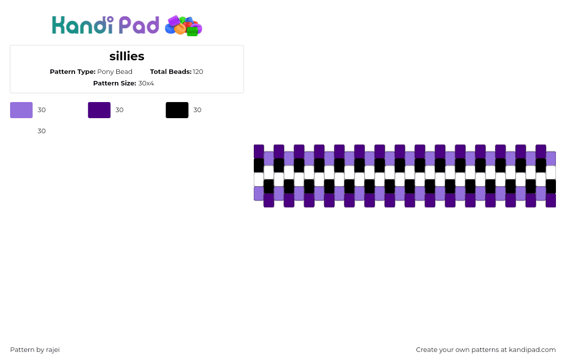 sillies - Pony Bead Pattern by rajei on Kandi Pad - zipper,cuff,purple,white