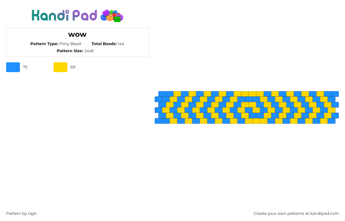 wow - Pony Bead Pattern by rajei on Kandi Pad - swirl,spiral,cuff,yellow,light blue