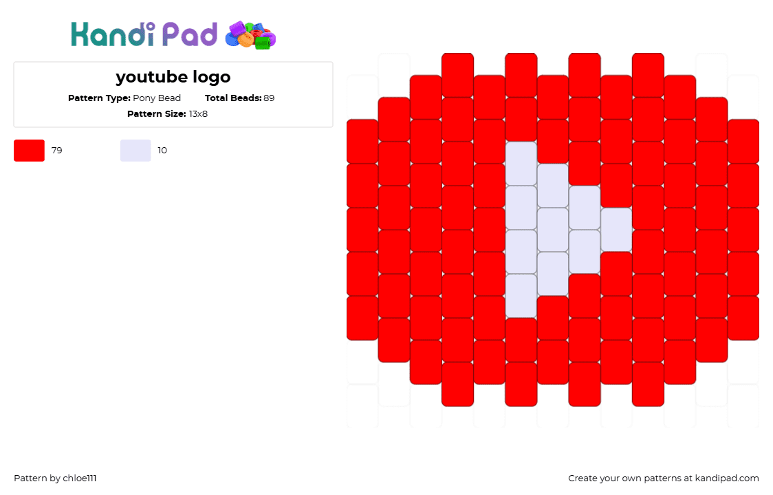 youtube logo - Pony Bead Pattern by chloe111 on Kandi Pad - red
