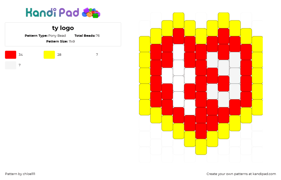 ty logo - Pony Bead Pattern by chloe111 on Kandi Pad - yellow,red