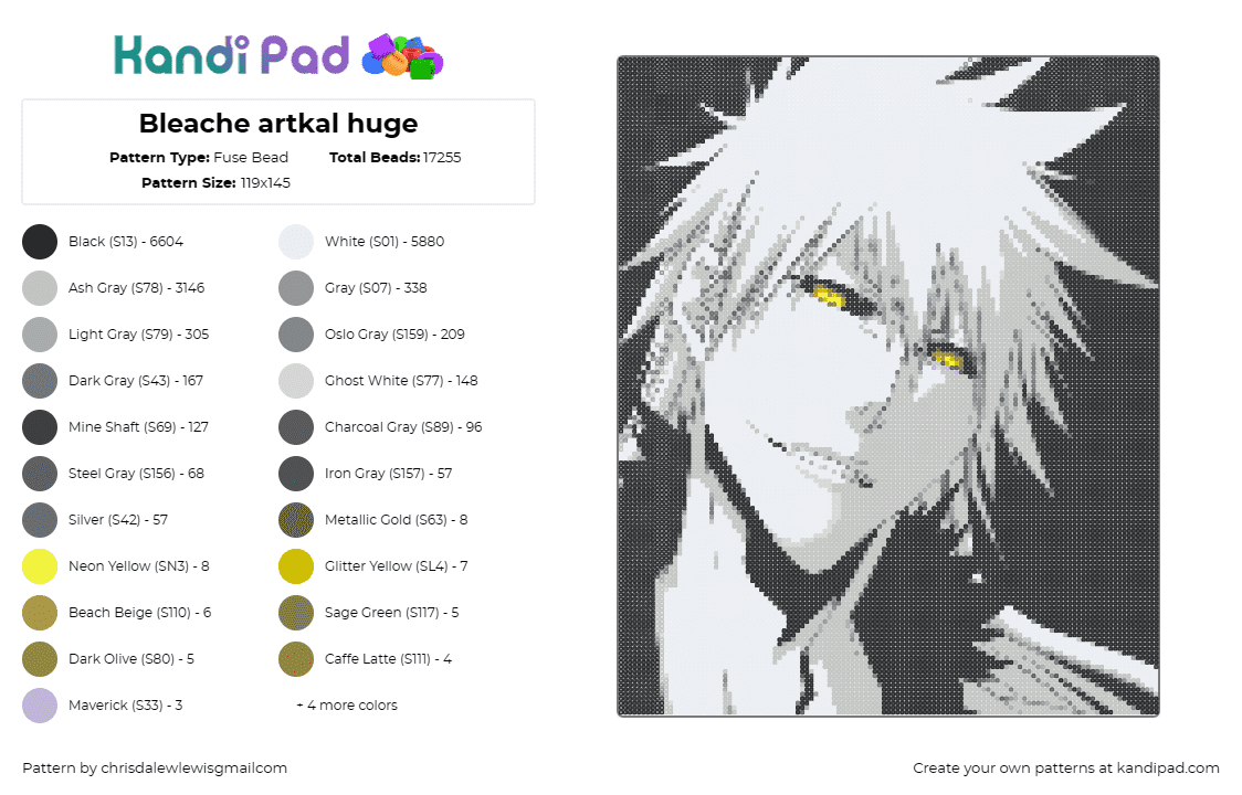 Bleache artkal huge - Fuse Bead Pattern by chrisdalewlewisgmailcom on Kandi Pad - bleach,anime,portrait,manga,japanese,character,shonen,monochrome,black,white