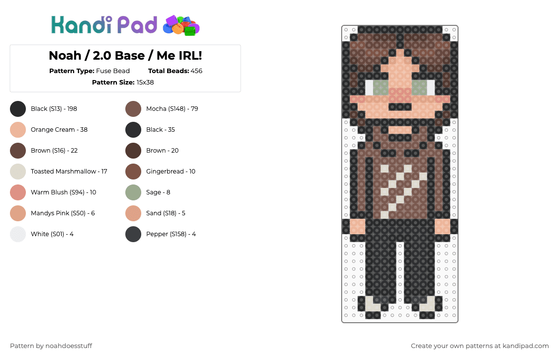Noah / 2.0 Base / Me IRL! - Fuse Bead Pattern by noahdoesstuff on Kandi Pad - black,tan,beige,me irl,charm,noahdoesstuff,brown