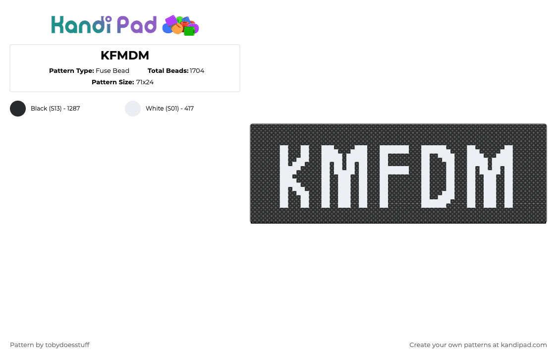 KFMDM - Fuse Bead Pattern by noahdoesstuff on Kandi Pad - black,music,cybergoth,kmfdm,sign,charm