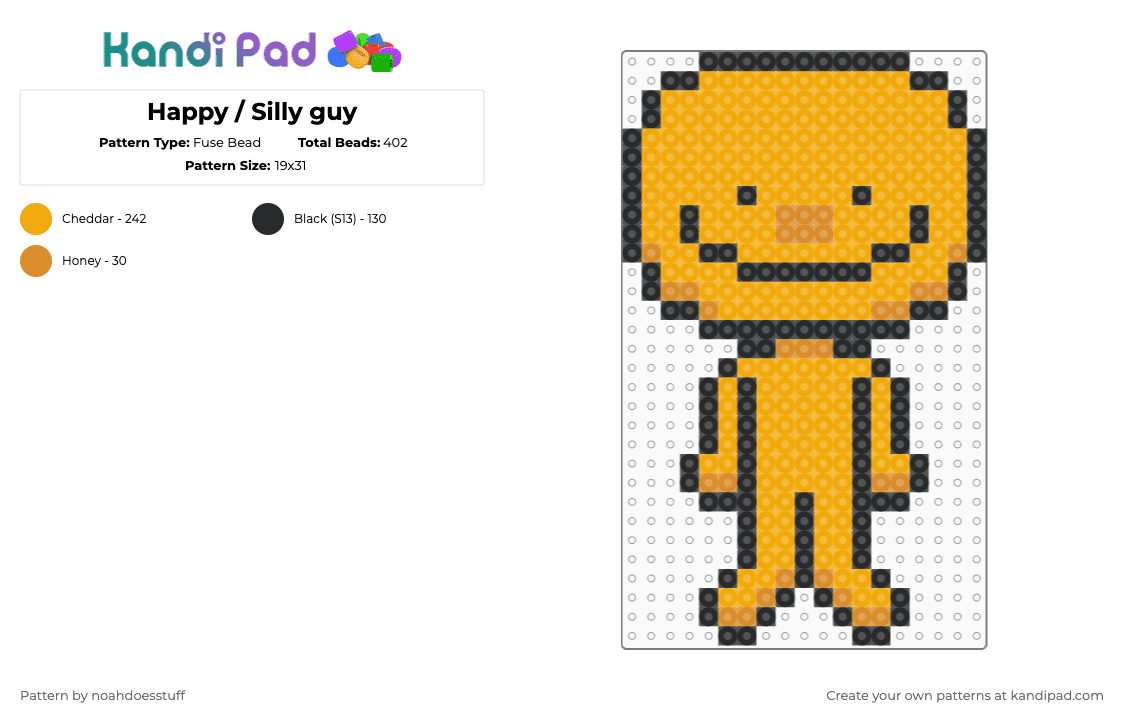 Happy / Silly guy - Fuse Bead Pattern by noahdoesstuff on Kandi Pad - black,orange,happy,smiley face,smile,yellow,cute