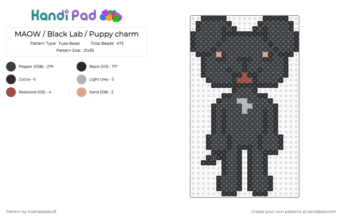 MAOW / Black Lab / Puppy charm - Fuse Bead Pattern by noahdoesstuff on Kandi Pad - black,brown,beige,maow,dog,cute,simple,puppy,seires,charm