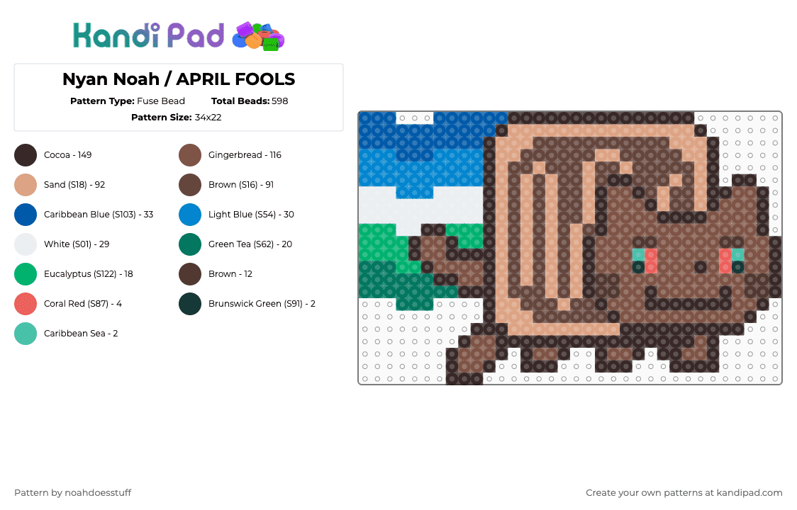 Nyan Noah / APRIL FOOLS - Fuse Bead Pattern by noahdoesstuff on Kandi Pad - brown,tan,beige,cotdaprilfoolsday2026,nyan cat,noahdoesstuff,chudmaxxing,weed