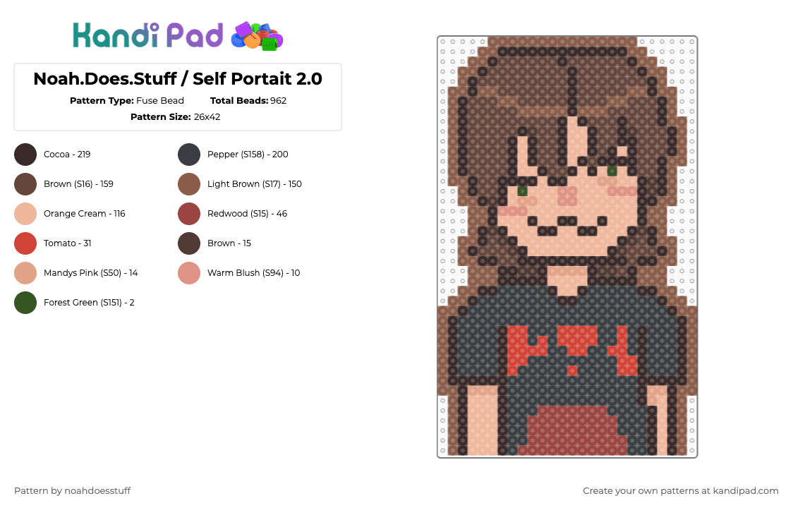Noah.Does.Stuff / Self Portait 2.0 - Fuse Bead Pattern by noahdoesstuff on Kandi Pad - brown,tan,noahdoesstuff,me,self portait,human,profile