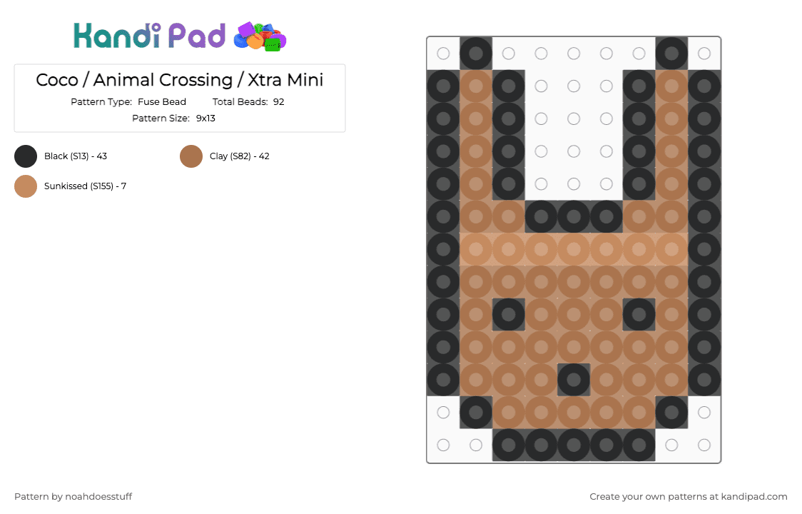 Coco / Animal Crossing / Xtra Mini - Fuse Bead Pattern by noahdoesstuff on Kandi Pad - black,tan,coco,animal crossing,bunny,rabbit,brown,mini,easy