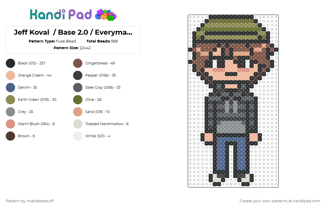 Jeff Koval  / Base 2.0 / EverymanHYBRID - Fuse Bead Pattern by noahdoesstuff on Kandi Pad - black,beige,gold,colorful,jeff koval,everymanhybrid,slenderverse,charm,fuse bead