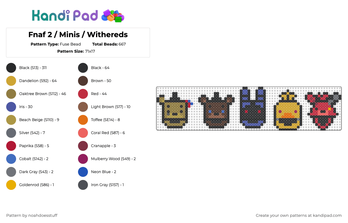 Fnaf 2 / Minis / Withereds - Fuse Bead Pattern by noahdoesstuff on Kandi Pad - black,brown,red,orange,gold,colorful,withered,fnaf,fnaf 2,cute,easy,mini