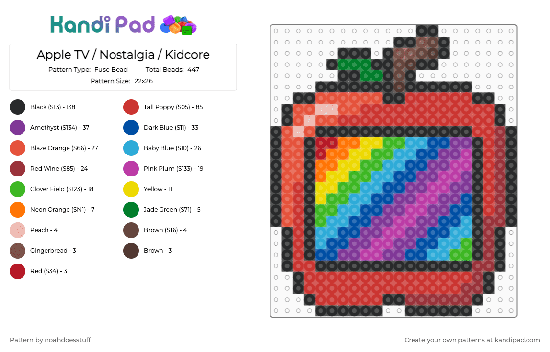 Apple TV / Nostalgia / Kidcore - Fuse Bead Pattern by noahdoesstuff on Kandi Pad - red,pink,blue,kidcore,weirdcore,rainbow,apple,tv,large,cute,colorful