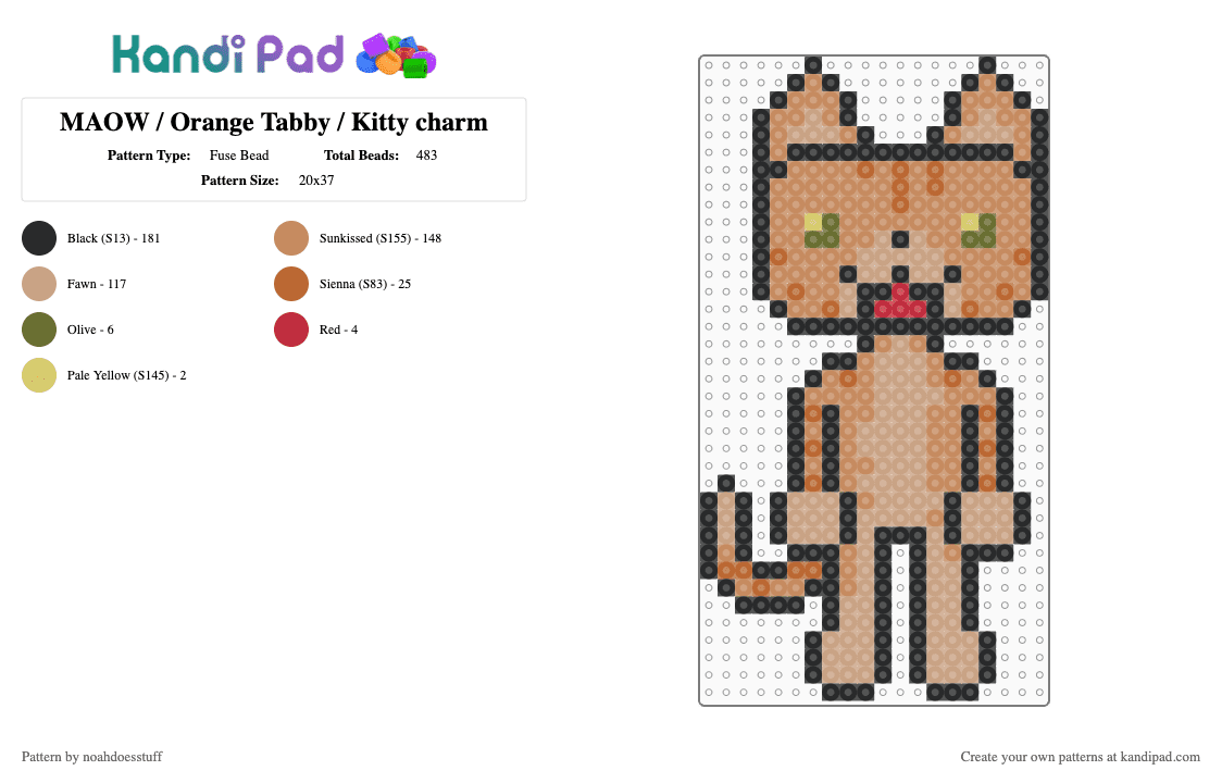 MAOW / Orange Tabby / Kitty charm - Fuse Bead Pattern by noahdoesstuff on Kandi Pad - tan,beige,orange,cat,maow,kitty,cute,charm