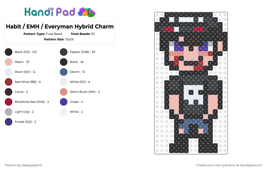 Habit / EMH / Everyman Hybrid Charm - Fuse Bead Pattern by noahdoesstuff on Kandi Pad - black,beige,habit,emh,everymanhybrid,creepypasta,slenderverse