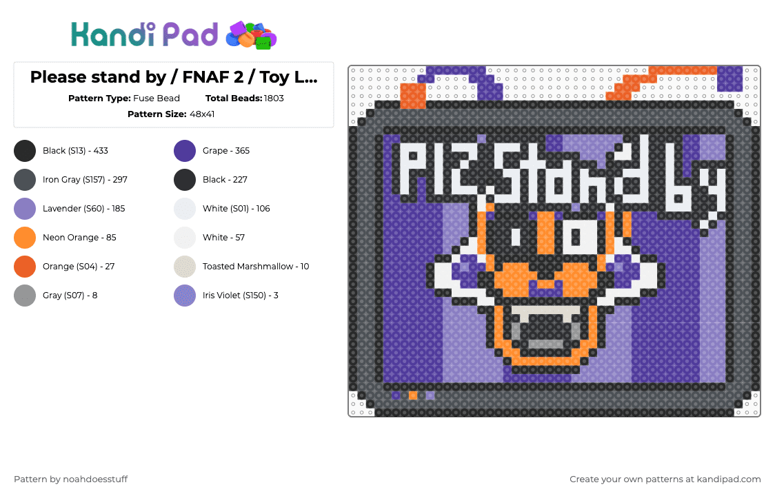 Please stand by / FNAF 2 / Toy Lolbit - Fuse Bead Pattern by noahdoesstuff on Kandi Pad - purple,pink,fnaf,lolbit,foxy,orange