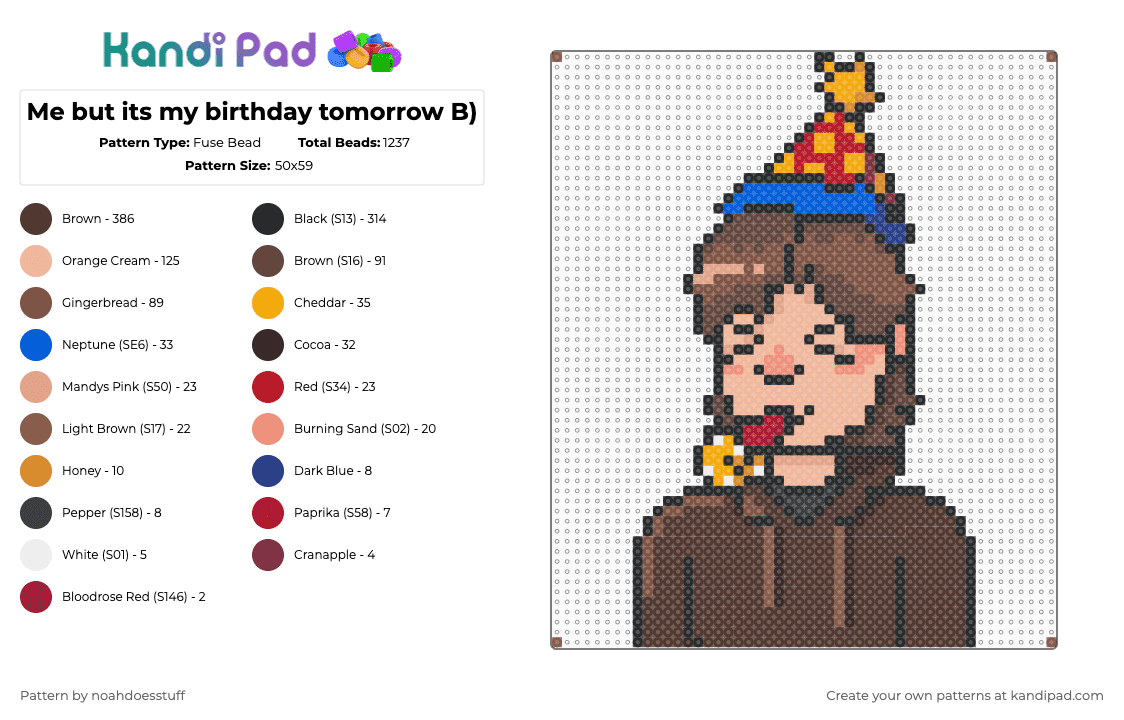 Me but its my birthday tomorrow B) - Fuse Bead Pattern by noahdoesstuff on Kandi Pad - brown,beige,birthday,party,cute,noahdoesstuff,me irl