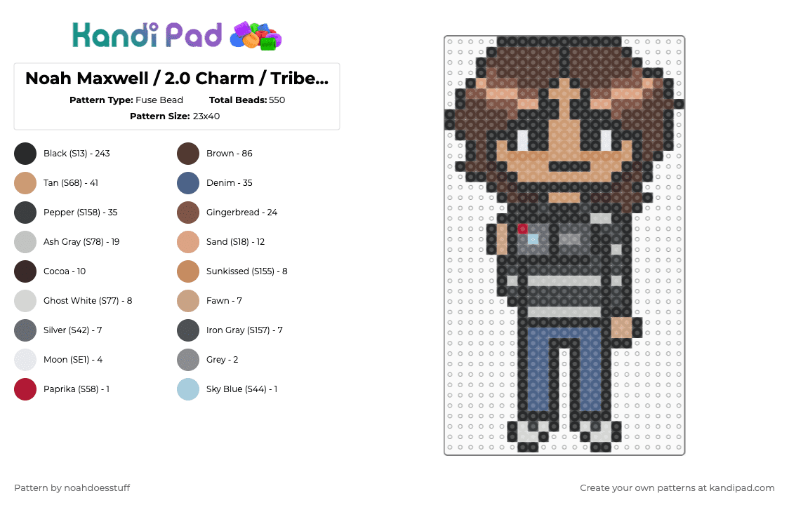 Noah Maxwell / 2.0 Charm / Tribe Twelve - Fuse Bead Pattern by noahdoesstuff on Kandi Pad - black,brown,beige,blue,colorful,noah maxwell,tribe twelve,charm,fuse bead,slenderverse