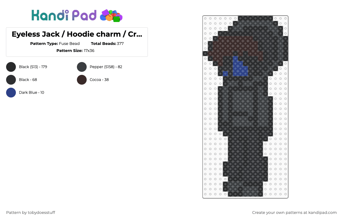 Eyeless Jack / Hoodie charm / Creepypasta dangler - Fuse Bead Pattern by noahdoesstuff on Kandi Pad - black,brown,eyeless jack,ej,creepypasta,charm,hoodie