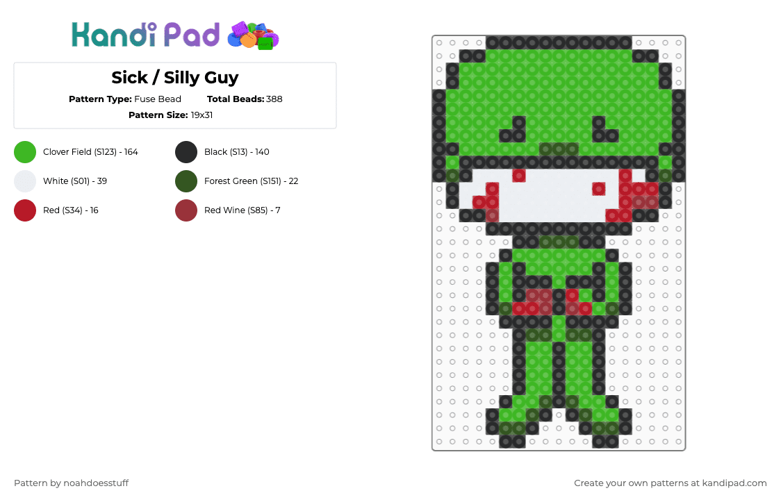Sick / Silly Guy - Fuse Bead Pattern by noahdoesstuff on Kandi Pad - green,sick,blood