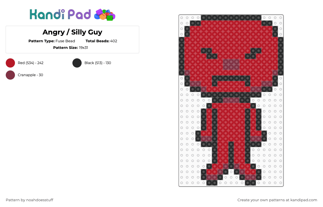Angry / Silly Guy - Fuse Bead Pattern by noahdoesstuff on Kandi Pad - red,angry,cute,silly guy,mad