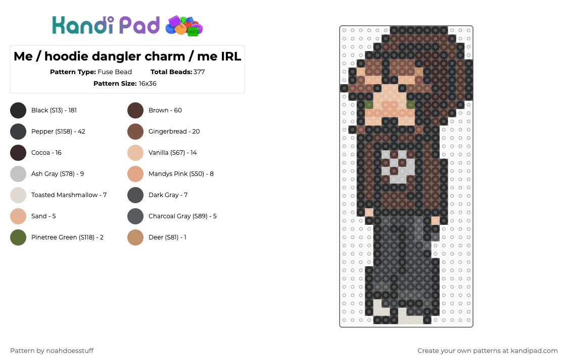 Me / hoodie dangler charm / me IRL - Fuse Bead Pattern by noahdoesstuff on Kandi Pad - black,beige,brown,me irl,me,cute,hoodie,charm