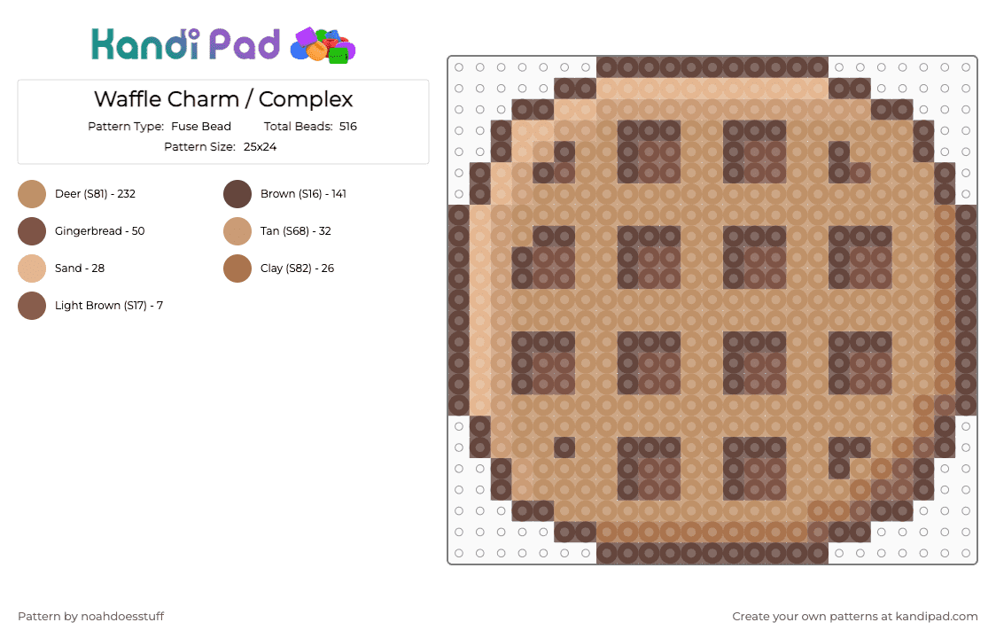 Waffle Charm / Complex - Fuse Bead Pattern by noahdoesstuff on Kandi Pad - tan,waffle,shaded,complex,charm,cute,brown,small