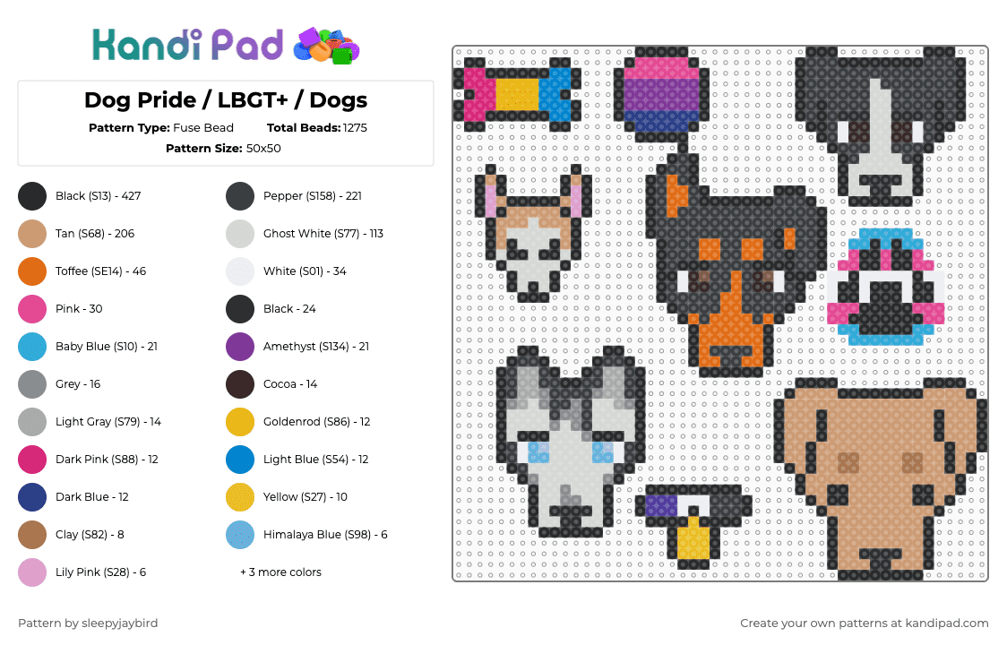 Dog Pride / LBGT+ / Dogs - Fuse Bead Pattern by noahdoesstuff on Kandi Pad - black,orange,beige,pink,pride,dogs,lbgtq,puppy,cute,flags