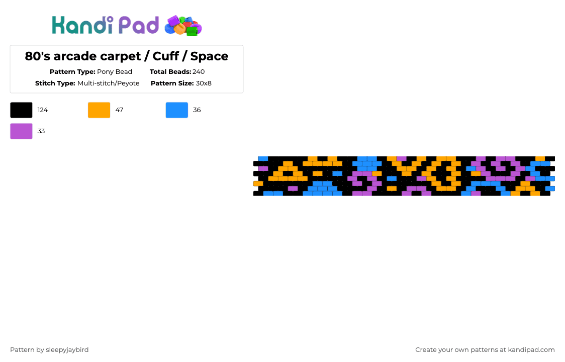 80's arcade carpet / Cuff / Space Pony Bead Pattern - Kandi Pad | Kandi ...