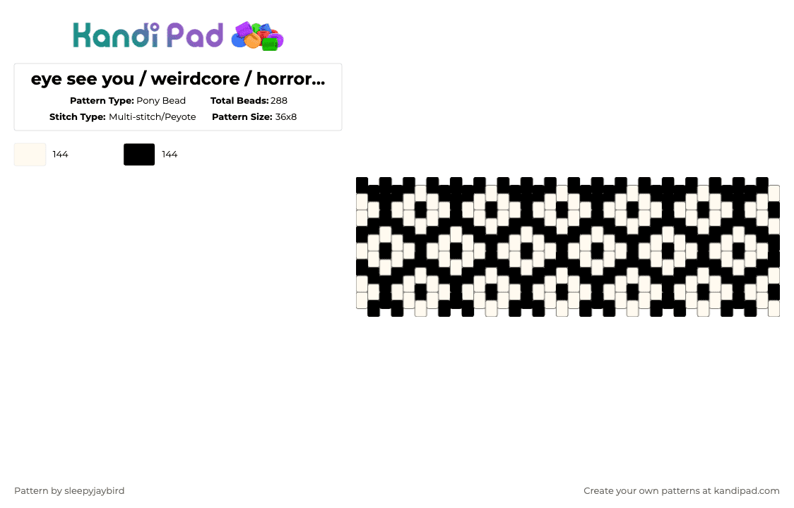eye see you / weirdcore / horror cuff - Pony Bead Pattern by noahdoesstuff on Kandi Pad - white,black,eye,holloween,eyes,spooky,scary,horror