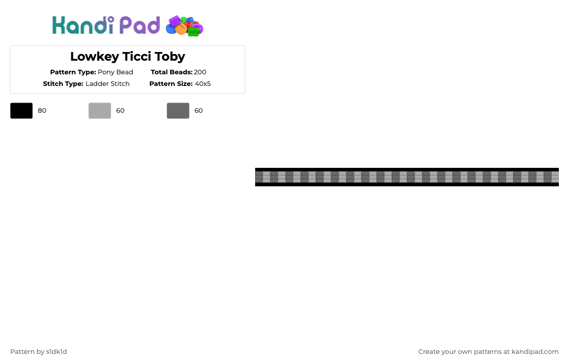 Lowkey Ticci Toby - Pony Bead Pattern by noahdoesstuff on Kandi Pad - beige,gray,cuff,ticci toby,creepypasta,horror,halloween,killer,grey