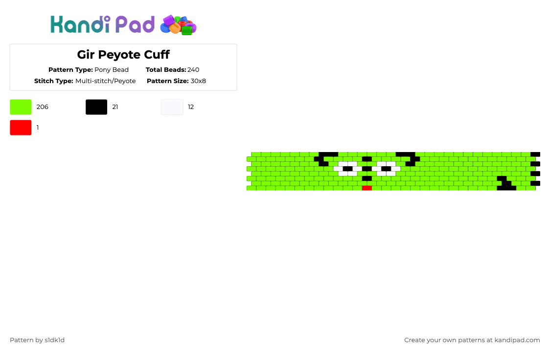 Gir Peyote Cuff - Pony Bead Pattern by noahdoesstuff on Kandi Pad - green