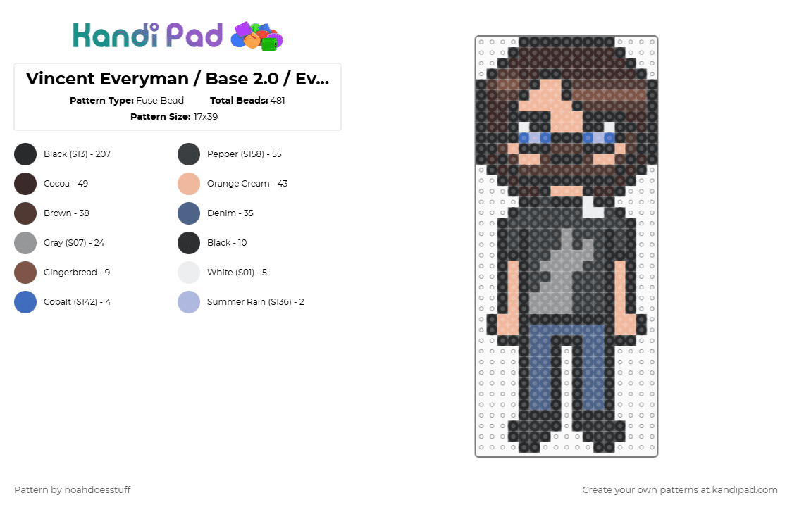 Vincent Everyman / Base 2.0 / EverymanHYBRID - Fuse Bead Pattern by noahdoesstuff on Kandi Pad - black,brown,blue,beige,everymanhybrid,vinnie everyman,slenderverse,charm,fuse bead