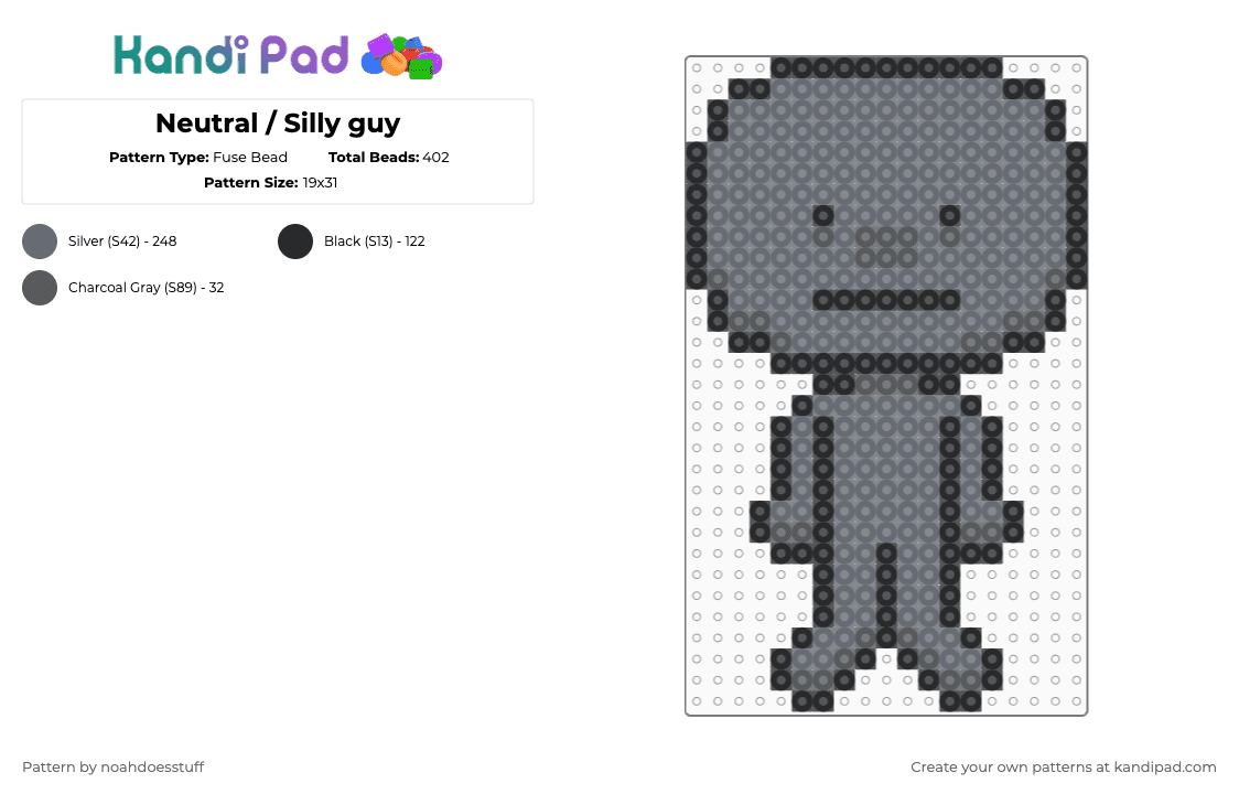 Neutral / Silly guy - Fuse Bead Pattern by noahdoesstuff on Kandi Pad - black,gray,neutral,silly guy,grey,tired,cute
