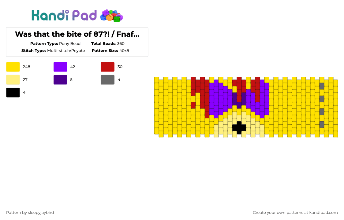 Was that the bite of 87?! / Fnaf / fredbear - Pony Bead Pattern by noahdoesstuff on Kandi Pad - yellow,fnaf,blood,freddy