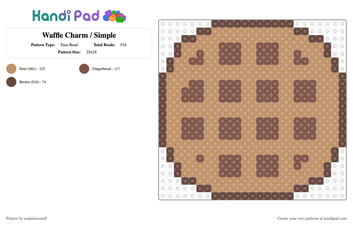 Waffle Charm / Simple - Fuse Bead Pattern by noahdoesstuff on Kandi Pad - tan,waffle,charm,keychain,food,brown,cute,simple