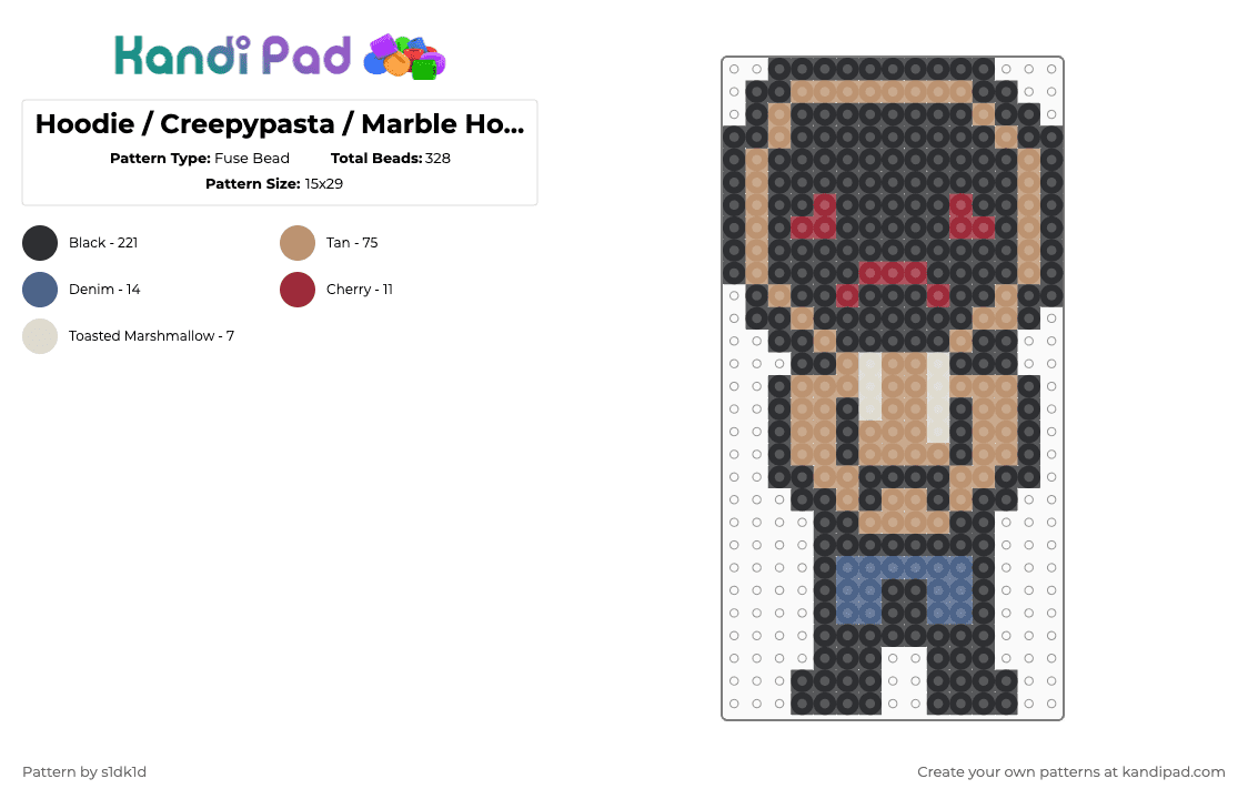 Hoodie / Creepypasta / Marble Hornets - Fuse Bead Pattern by noahdoesstuff on Kandi Pad - black,beige,creepypasta,marble hornets,hoodie,creepy,cute,chibi