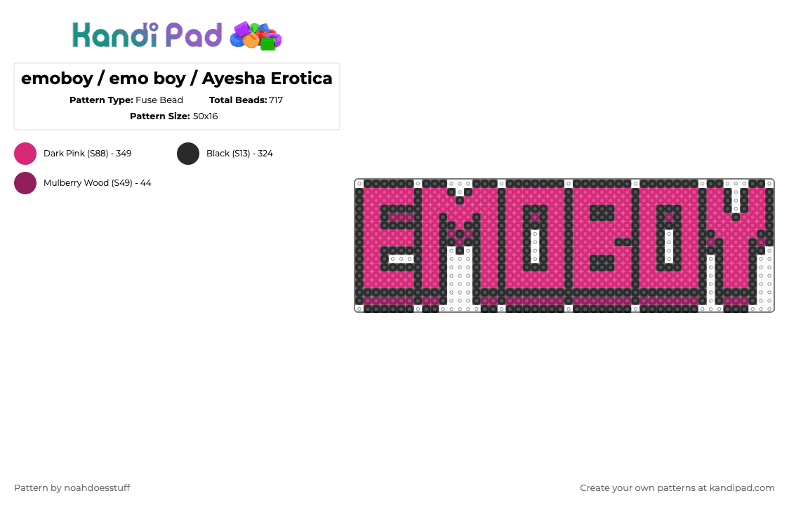 emoboy / emo boy / Ayesha Erotica - Fuse Bead Pattern by noahdoesstuff on Kandi Pad - pink,black,music,emo boy,song,ayesha erotica,scene,scene gir,emo