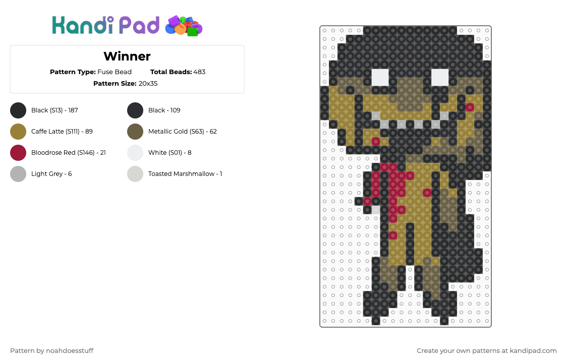 Winner - Fuse Bead Pattern by noahdoesstuff on Kandi Pad - black,gold,tan
