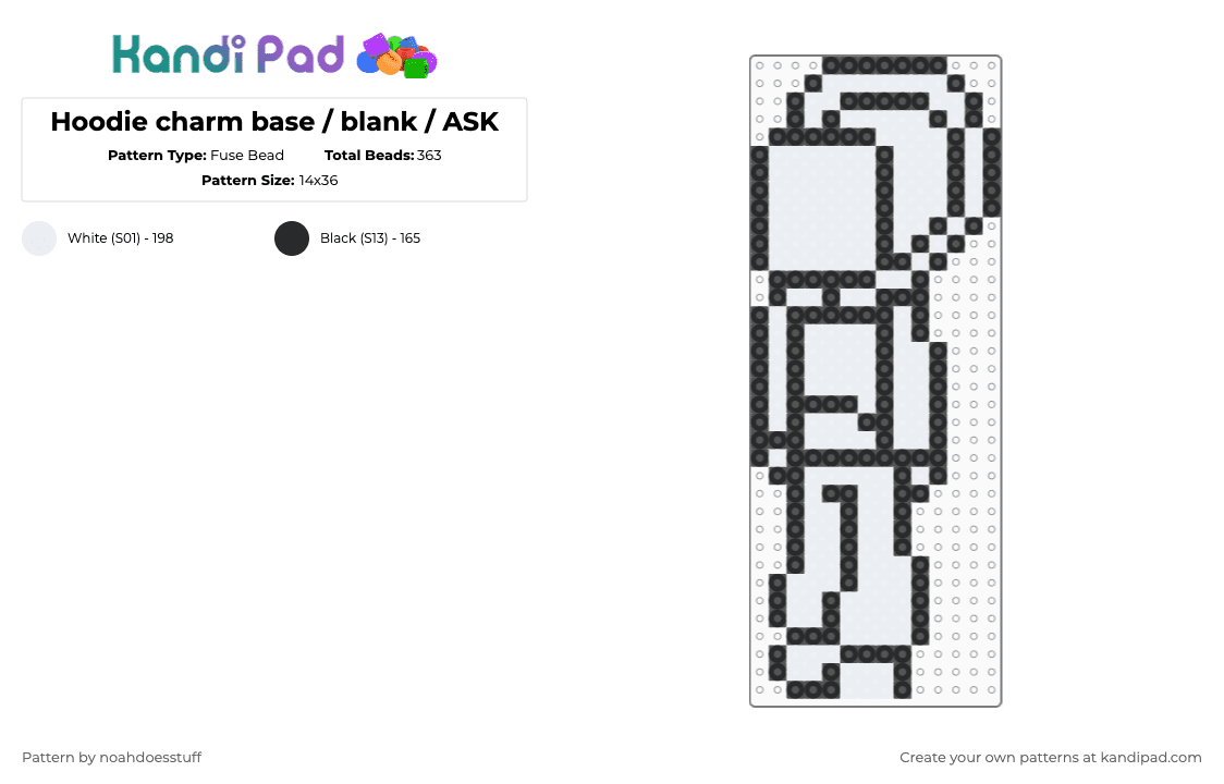 Hoodie charm base / blank / ASK - Fuse Bead Pattern by noahdoesstuff on Kandi Pad - base, black, blank, charm, fuse bead, hoodie, white