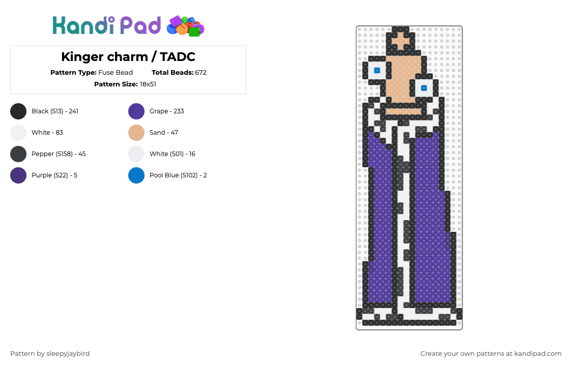 Kinger charm / TADC - Fuse Bead Pattern by noahdoesstuff on Kandi Pad - purple,tadc,kinger,the amazing digital circus