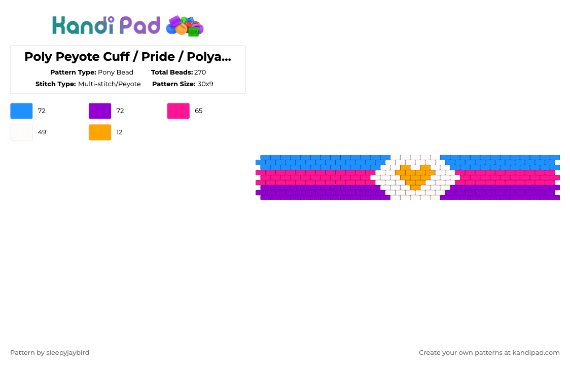 Poly Peyote Cuff / Pride / Polyamorous - Pony Bead Pattern by noahdoesstuff on Kandi Pad - flag, lgbtq, light blue, pink, poly, polyamorous, pride, purple